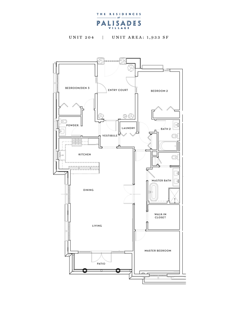 Floor plan for 3 beds, 2.5 baths, 1933 sqft